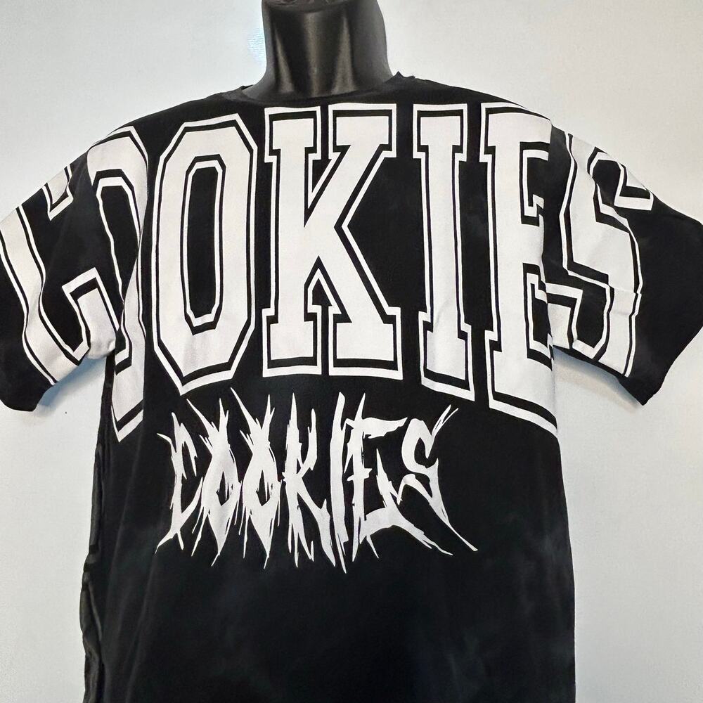 Cookies Men’s Medium Black Gray Graphic T-Shirt Front Back Logo 100% Cotton